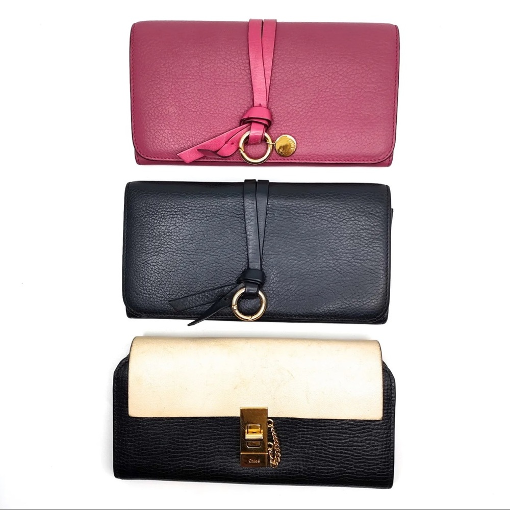 Chloe Long Wallet 3 pieces set Leather Black Leather 1621159